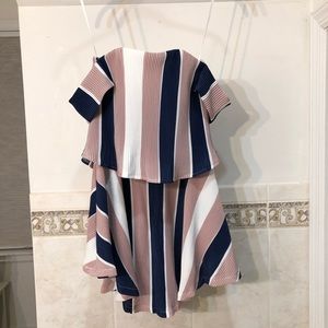 Blush and Navy off the shoulder dress
